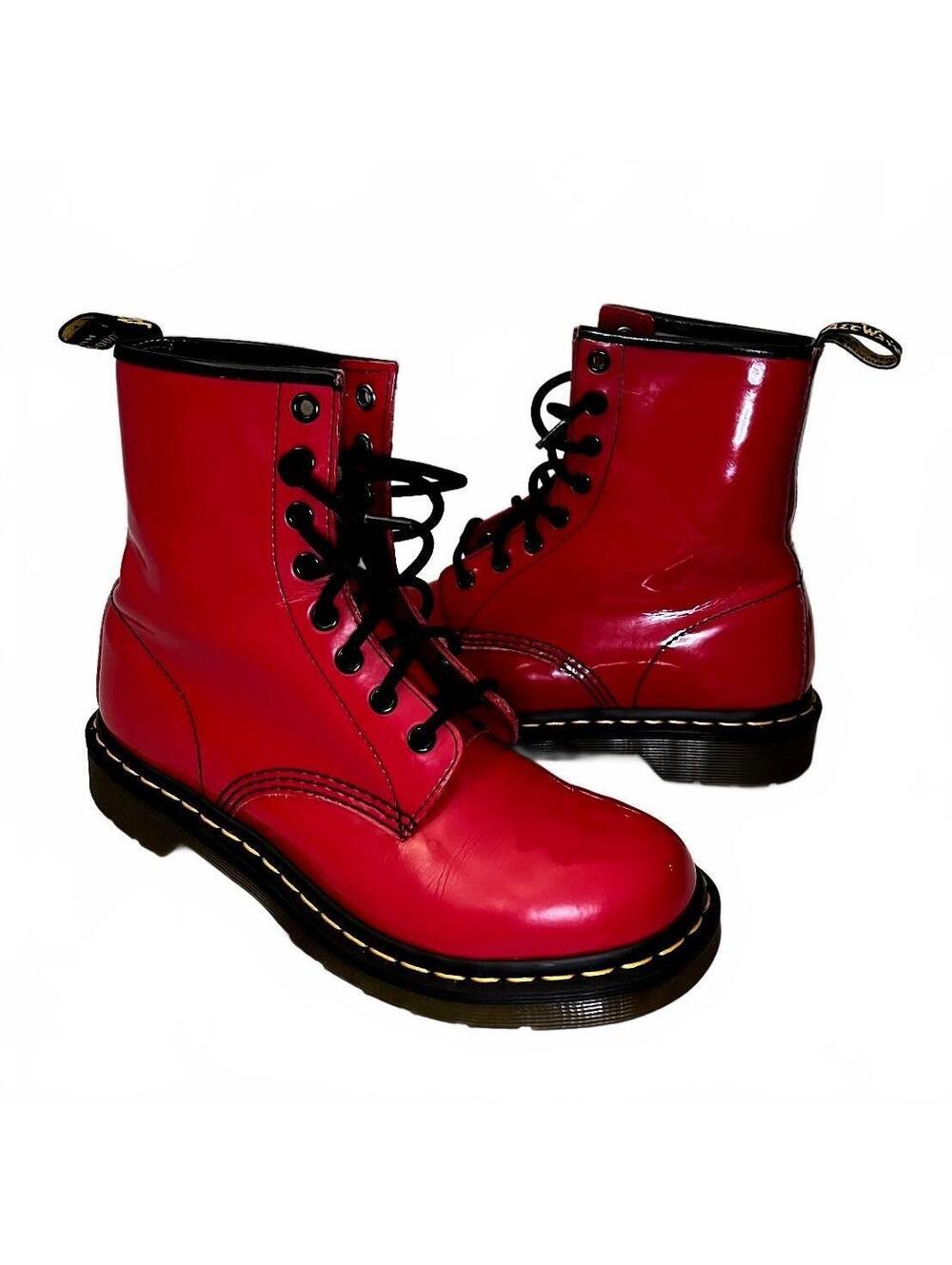 Dr. Martens 1460 Women’s Red Patent Leather Men's Lace-Up Boots Size 8 US